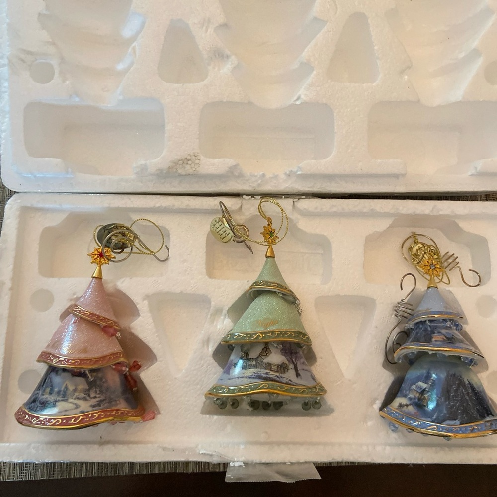 Thomas Kincaid Jeweled Tree Ornaments. Set of 3